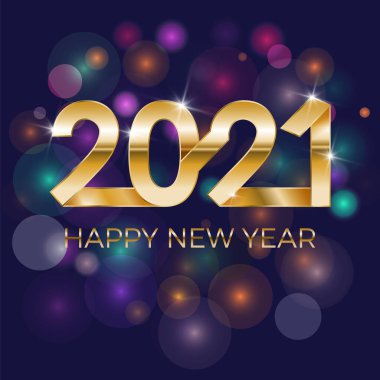 2021, mutlu yıllar. Flama ya da davetiye, parti afişi parıldayan yıldızlar konfeti sim süslemesi. Gümüş yazılı tebrik kartı. Mutlu yıllar 2021. Vektör İllüstrasyonu.