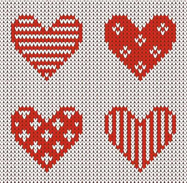 Nahtloses Muster zum Thema Valentinstag mit einem Bild der norwegischen Muster und Herzen. Wolle gestrickt Textur — Stockvektor