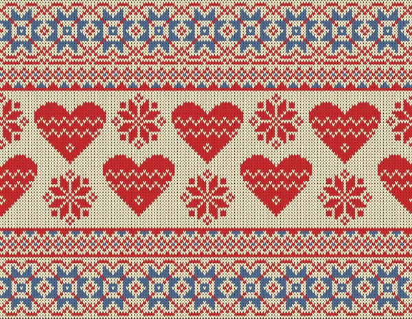 Безшовні візерунок на тему день Святого Валентина з зображення з використанням норвезьких візерунків і серця. Полотно трикотажне текстури — стоковий вектор