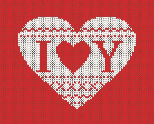 Patrón sin costuras sobre el tema de San Valentín con una imagen de los patrones y corazones noruegos. Textura de punto de lana — Archivo Imágenes Vectoriales