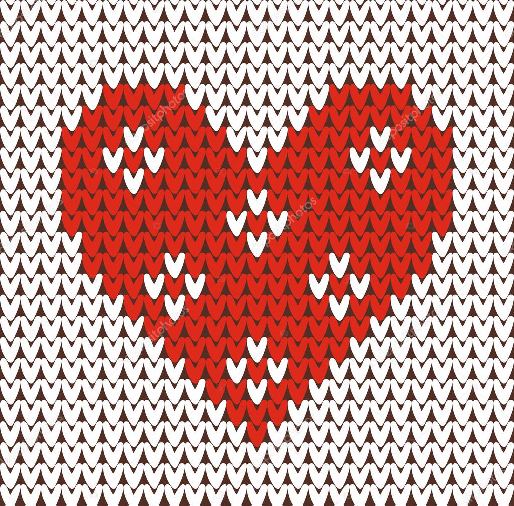 Seamless pattern on the theme of Valentines Day with an image of the Norwegian patterns and hearts. Wool knitted texture
