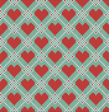Sevgililer günü temalı resim Norveç desenleri ve kalpleri ile Seamless modeli. Doku örme yün