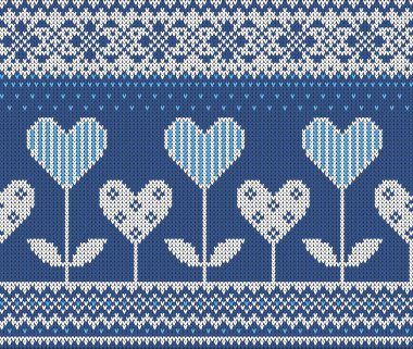 Sevgililer günü temalı resim Norveç desenleri ve kalpleri ile Seamless modeli. Doku örme yün