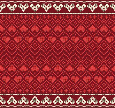 Sevgililer günü temalı resim Norveç desenleri ve kalpleri ile Seamless modeli. Doku örme yün