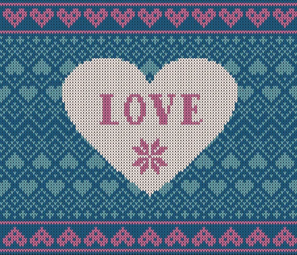 Modèle sans couture sur le thème de la Saint-Valentin avec une image des motifs et des cœurs norvégiens. Texture tricotée en laine — Image vectorielle