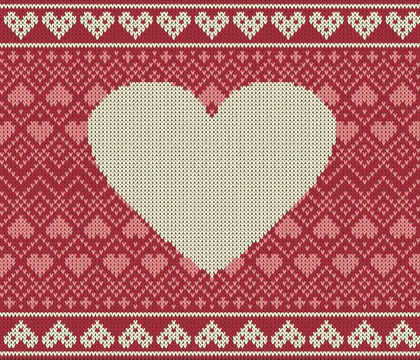 Χωρίς ραφή πρότυπο με θέμα ημέρα του Αγίου Βαλεντίνου με μια εικόνα της νορβηγικής μοτίβα και καρδιές. Μαλλί πλεκτά υφή — Διανυσματικό Αρχείο