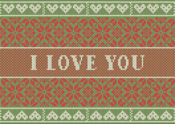 Nahtloses Muster zum Thema Valentinstag mit einem Bild der norwegischen Muster und Herzen. Wolle gestrickt Textur — Stockvektor