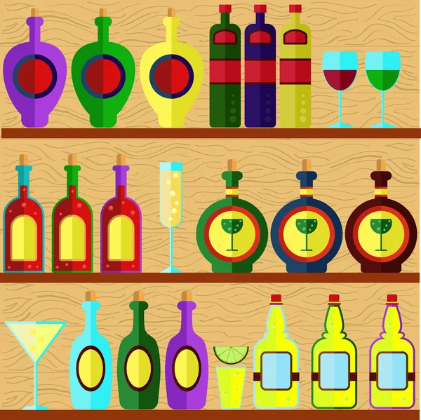 Полка бара с алкоголем — стоковый вектор