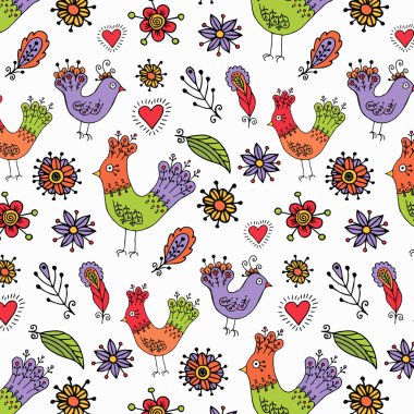 Kuşlar ve çiçekler pürüzsüz desen