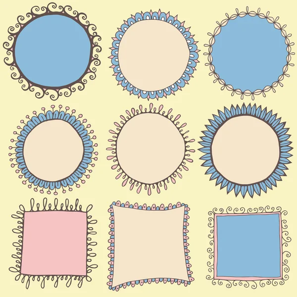 Nove molduras desenhadas à mão —  Vetores de Stock
