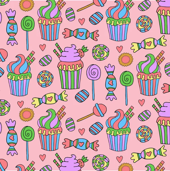 Hand drawn sweets seamless pattern — Stock Vector