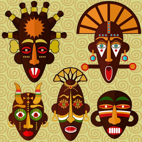 Afrikanska masker samling — Stock vektor