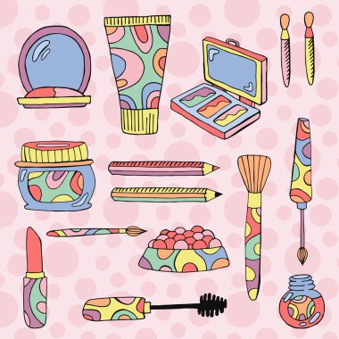 Elle çizilmiş kozmetik set vektör