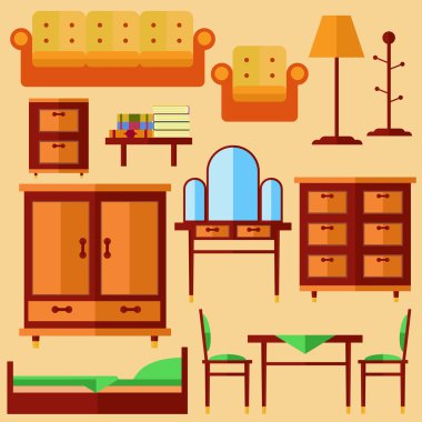 Mobilya düz vektör set.