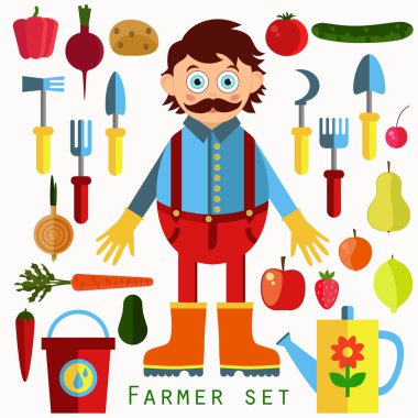 Düz komik çiftçi seti