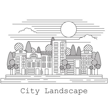 Siyah ve beyaz satır sanat şehir manzarası