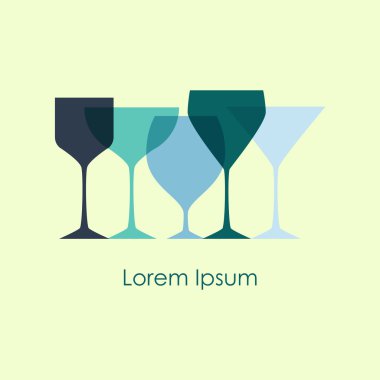 Mavi şarap ve kokteyl bardağı siluetleri