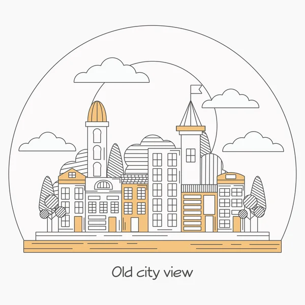 Линейный городской пейзаж. Европейская городская иллюстрация — стоковый вектор