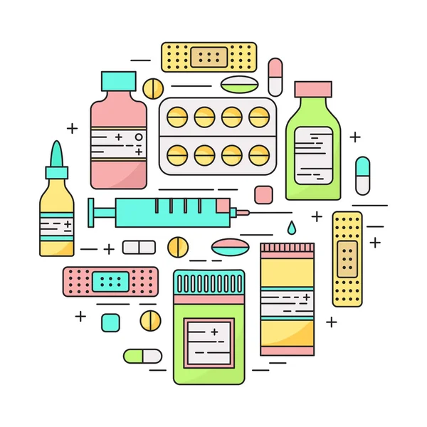 Círculo de productos y pastillas de farmacia Lineart —  Fotos de Stock