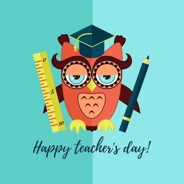 Happy teacher's day flat owl — Stock Vector