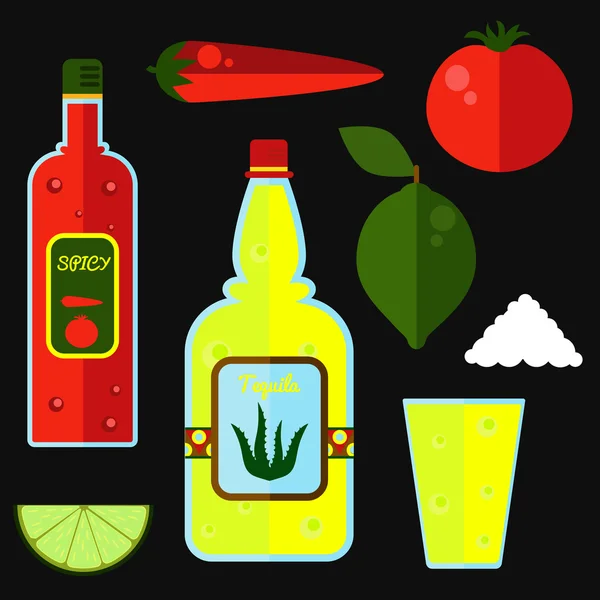 Conjunto de vectores planos de tequila — Archivo Imágenes Vectoriales
