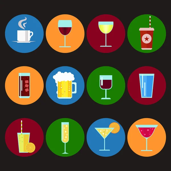 Bebidas planas iconos vector conjunto en círculos — Vector de stock