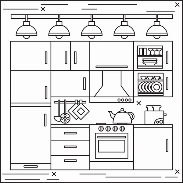 Black and white kitchen interior illustration — Stock Vector