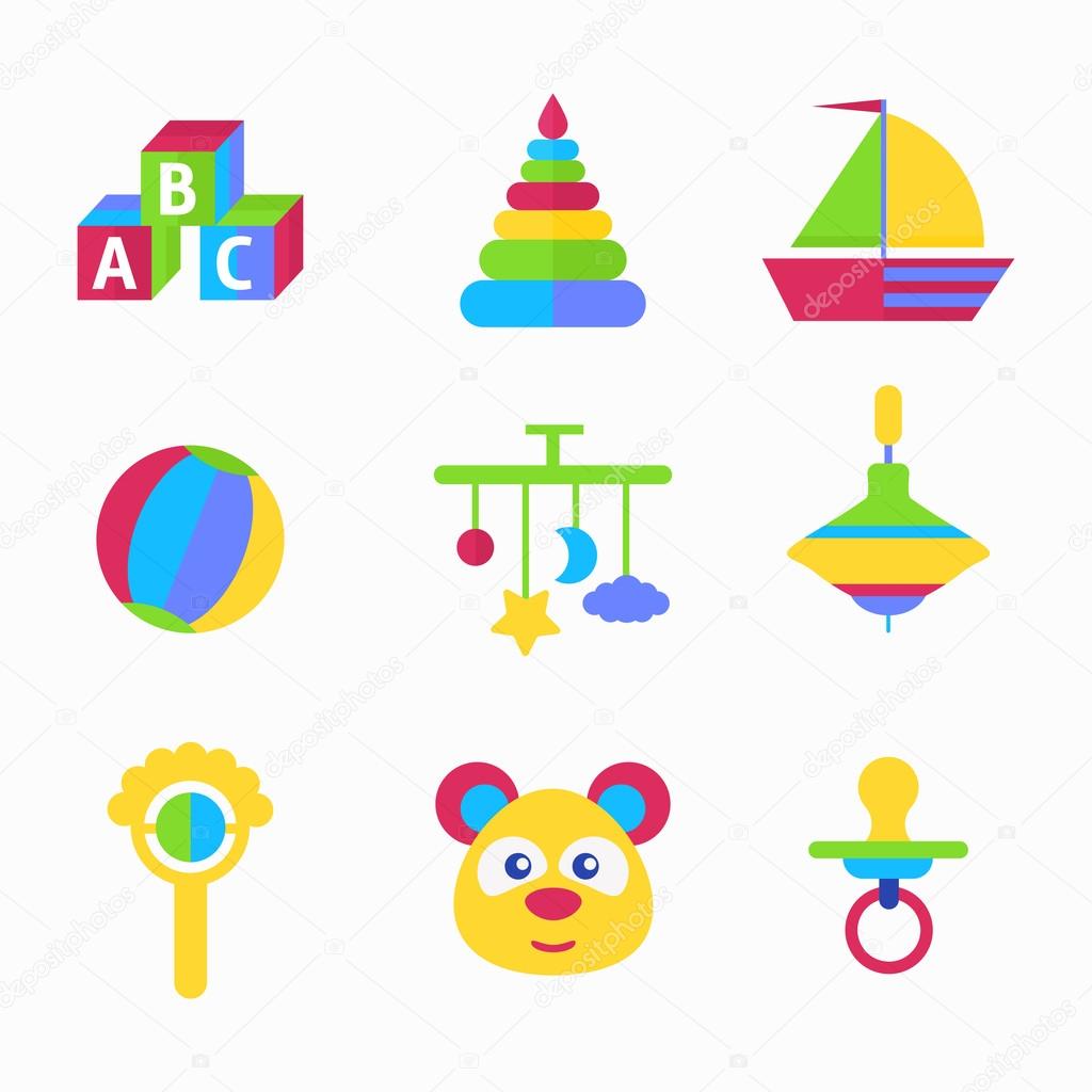 Baby children toys icons vector set