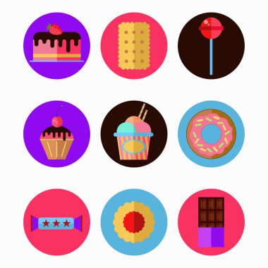 Düz tatlılar simgeler koleksiyon vektör