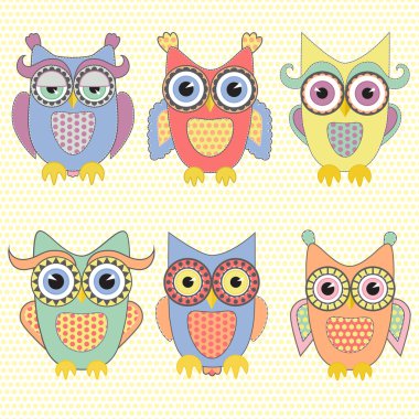 Sevimli baykuşlar düz vektör set