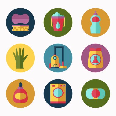 Düz ev temizlik simgeler