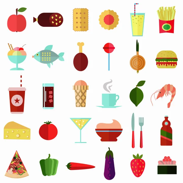 Mat och dryck platt vektor ikoner — Stock vektor