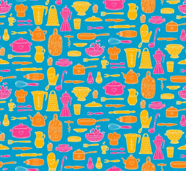 Cuisine Icônes Coloré Motif Vectoriel Sans Couture — Image vectorielle