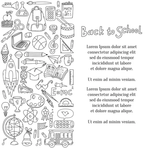 School Tiener Tijd Doodle Pictogrammen Vector Rij Ontwerp — Stockvector