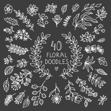 Big floral design elements doodle vecor set clipart