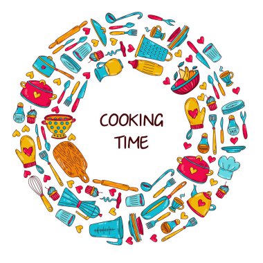 Yemek pişirme karalama ikonu vektör kümesi