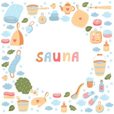 Sauna Rus banya renkli vektör simgeleri ayarlandı 