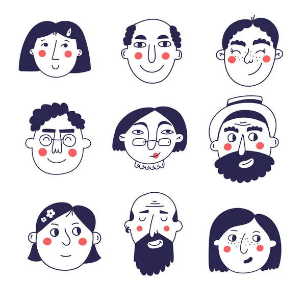 Cute ludzie czartery twarze portrety wektor zestaw — Wektor stockowy