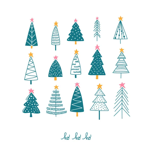 Kerst sparren bomen doodle vector pictogrammen ingesteld — Stockvector