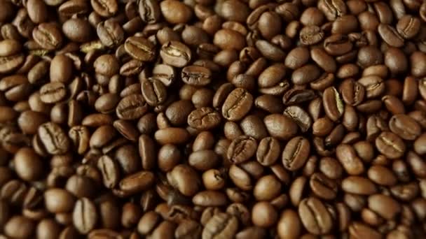 Rotação de grãos de café torrados aromáticos — Vídeo de Stock
