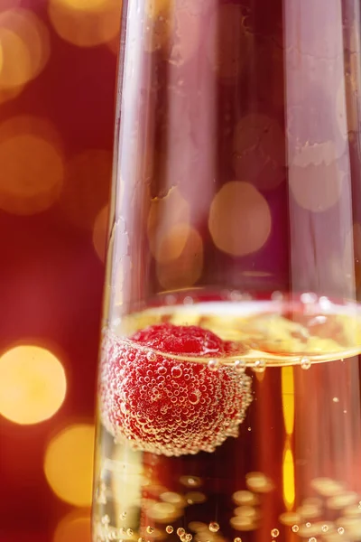 Celebration Valentines Day Two Champagne Glass Light Bokeh Red Texture — Stock Photo, Image