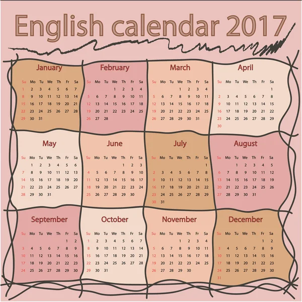 Calendário inglês 2017 — Vetor de Stock