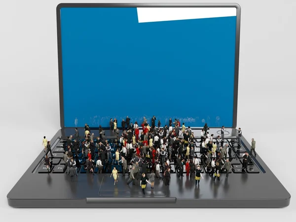 Una gran cantidad de personajes 3d en un ordenador portátil — Foto de Stock