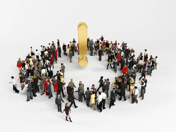 altın bir ünlem işareti etrafında 3D karakterler