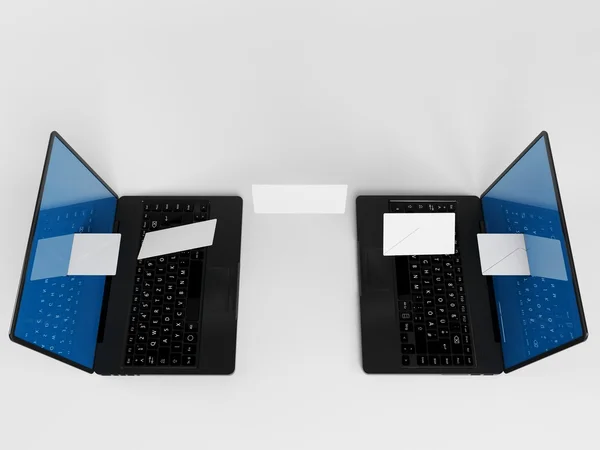 Két laptop kommunikáció — Stock Fotó