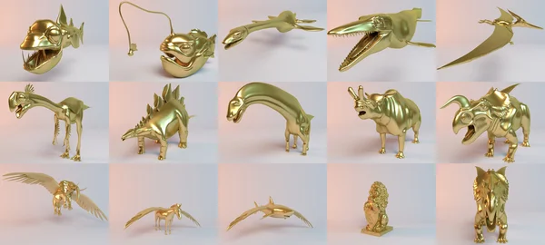 Goldene 3D Tiere Sammlung Teil zwei — Stockfoto