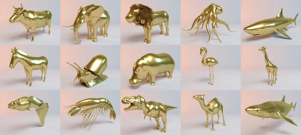 Χρυσή 3d ζώα συλλογή μέρος πρώτο — Φωτογραφία Αρχείου