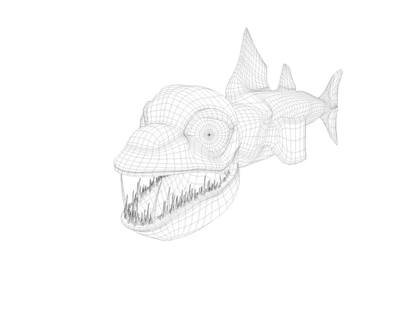 3d wireframe spaventoso pesce — Foto Stock