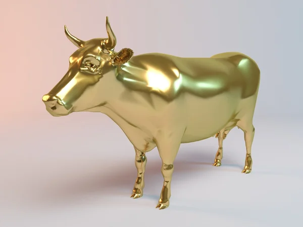 Golden cow painted in Gold with white background stage