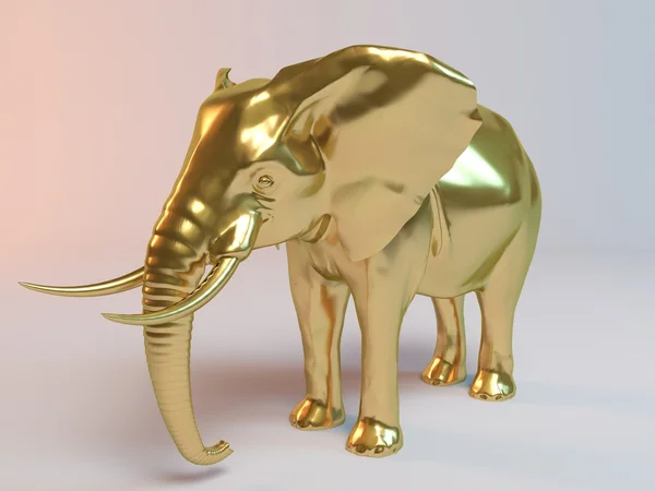 Elefante dourado pintado em ouro com fundo branco palco — Fotografia de Stock